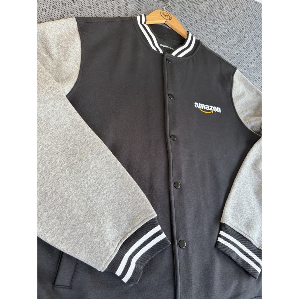 SportTek Mens XL Black Varsity Jacket Snap Front Amazon Logo CLE3 5 Years - Picture 4 of 11